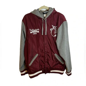 THE HUNDREDS MAROON HOODED VARSITY JACKET